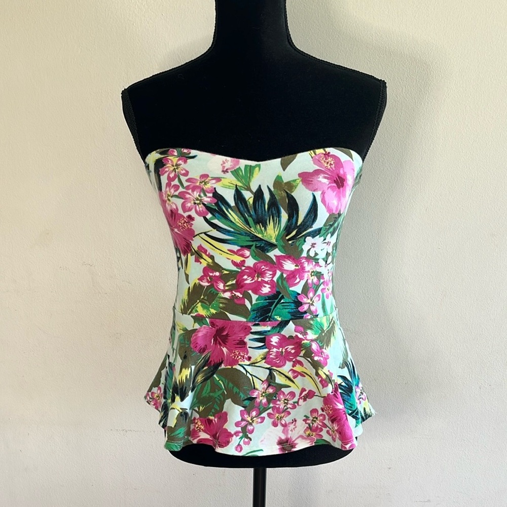 Express Tropical Floral Bustier Peplum Top